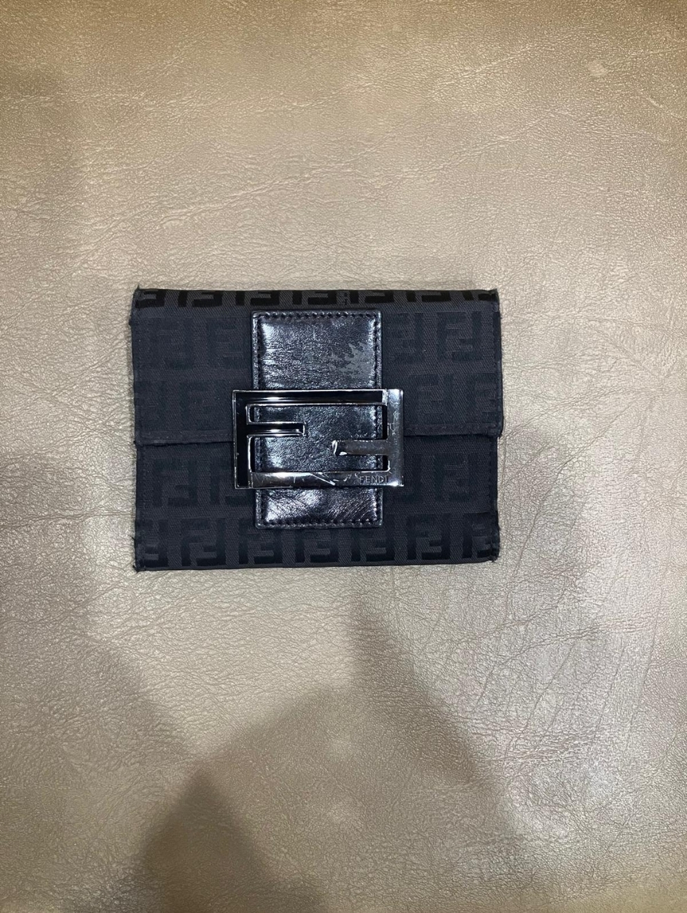 Fendi Black Monogram Canvas Wallet with Patent Leather Buckle